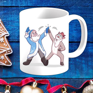 Білий кухоль (чашка) з новорічним принтом Дід Мороз та Олень 2 - Інтернет-магазин спільних покупок ToGether