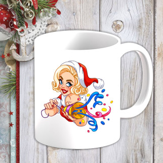 Білий кухоль (чашка) з новорічним принтом Мерилін Монро в новорічному костюмі та хлопавка - Інтернет-магазин спільних покупок ToGether