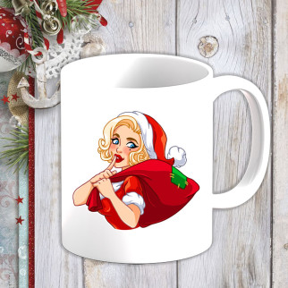 Білий кухоль (чашка) з новорічним принтом Мерилін Монро з мішком - Інтернет-магазин спільних покупок ToGether