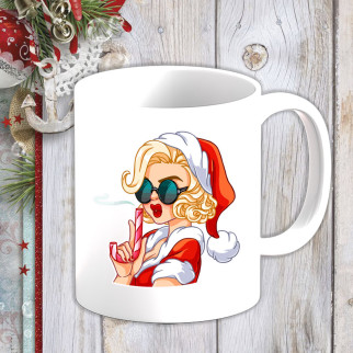 Білий кухоль (чашка) з новорічним принтом Мерилін Монро в окулярах - Інтернет-магазин спільних покупок ToGether