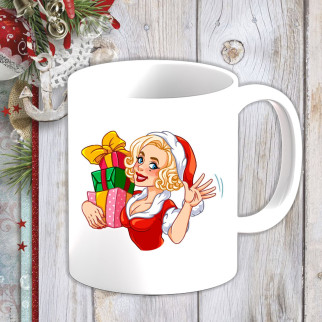 Білий кухоль (чашка) з новорічним принтом Мерилін Монро з подарунками - Інтернет-магазин спільних покупок ToGether