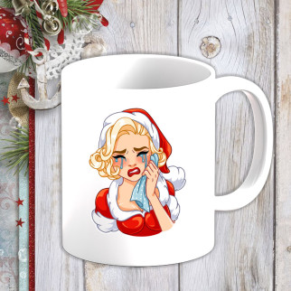 Білий кухоль (чашка) з новорічним принтом Мерилін Монро (сльози) - Інтернет-магазин спільних покупок ToGether