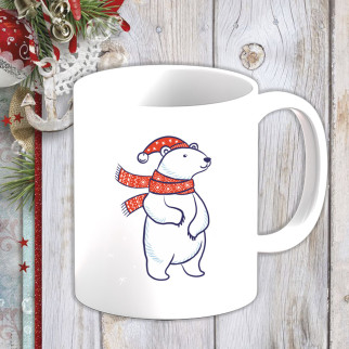 Білий кухоль (чашка) з новорічним принтом Білий ведмідь у шарфі та шапці - Інтернет-магазин спільних покупок ToGether