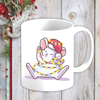 Білий кухоль (чашка) з новорічним принтом Мишеня в гірлянді - Інтернет-магазин спільних покупок ToGether