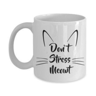 Білий кухоль (чашка) з принтом Силует котячої мордочки "Don't Stress Meowt" - Інтернет-магазин спільних покупок ToGether