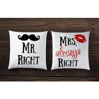 Парні декоративні подушки з принтом "Mr. Right. Mrs. always Right" - Інтернет-магазин спільних покупок ToGether