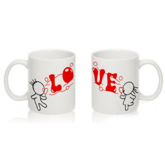 Парні білі чашки з принтом "Love" - Інтернет-магазин спільних покупок ToGether