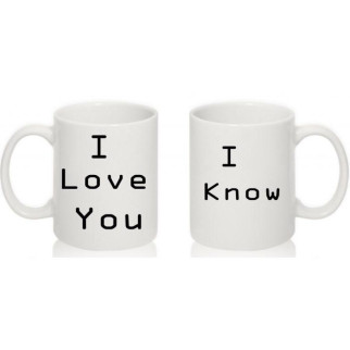 Парні білі чашки з принтом "I love you. I know" - Інтернет-магазин спільних покупок ToGether
