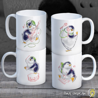 Сімейні білі чашки з принтом "Пінгвіни меломани" - Інтернет-магазин спільних покупок ToGether