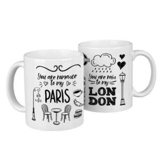Парні білі чашки з принтом "Paris. London" - Інтернет-магазин спільних покупок ToGether