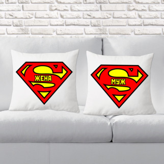 Парні декоративні подушки з принтом "Супер Дружина і Чоловік" - Інтернет-магазин спільних покупок ToGether