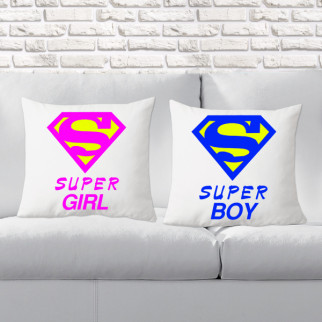 Парні декоративні подушки з принтом "Super Girl and Boy" - Інтернет-магазин спільних покупок ToGether