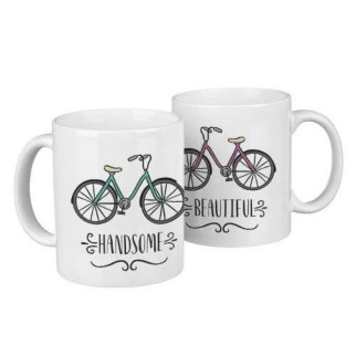 Парні білі чашки з принтом "Велосипеди" - Інтернет-магазин спільних покупок ToGether