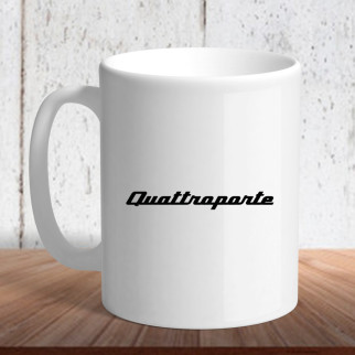 Білий кухоль (чашка) з логотипом автомобіля "Quattroporte" - Інтернет-магазин спільних покупок ToGether