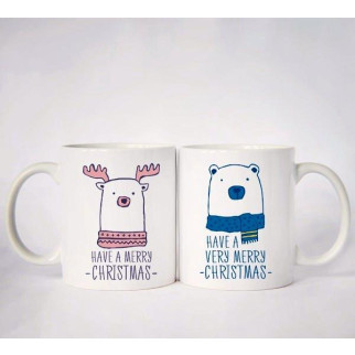 Парні білі чашки з принтом "Have a merry christmas" - Інтернет-магазин спільних покупок ToGether