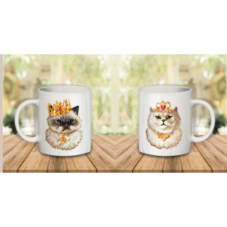 Парні білі чашки з принтом "Коти: Королі" - Інтернет-магазин спільних покупок ToGether