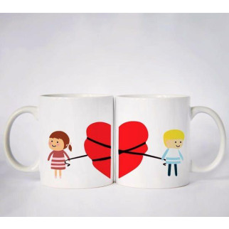 Парні білі чашки з принтом "Пов'язане серце" - Інтернет-магазин спільних покупок ToGether