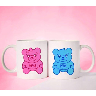 Парні білі чашки з принтом "Ведмедики: Дружина і Чоловік" - Інтернет-магазин спільних покупок ToGether