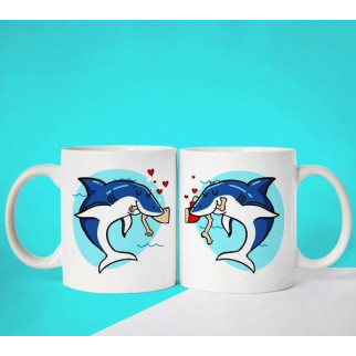 Парні білі чашки з принтом "Дельфіни" - Інтернет-магазин спільних покупок ToGether