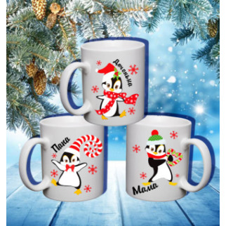 Сімейні білі чашки з принтом "Пінгвіни: Тато, Мама, Донечка" - Інтернет-магазин спільних покупок ToGether