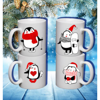 Сімейні білі чашки з принтом "Пінгвіни. Зима" - Інтернет-магазин спільних покупок ToGether
