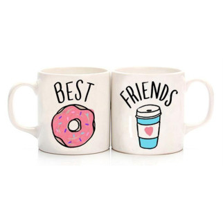 Парні білі чашки з принтом "Best friends: пончик і кава" - Інтернет-магазин спільних покупок ToGether