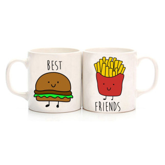 Парні білі чашки з принтом "Best friends: гамбургер і картопля Фрі" - Інтернет-магазин спільних покупок ToGether