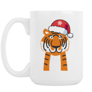 Білий кухоль (чашка) з новорічним принтом Тигр у шапці Санти - Інтернет-магазин спільних покупок ToGether