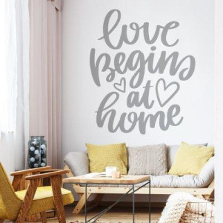 Вінілова інтер'єрна наклейка декор на стіну та шпалери «Кохання починається вдома» з оракалу 100х119 - Інтернет-магазин спільних покупок ToGether