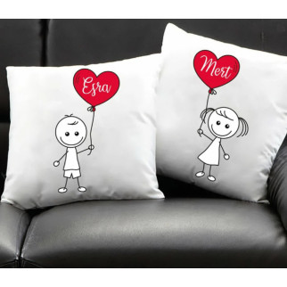 Парні декоративні подушки з принтом "Хлопчик і дівчинка з кульками-серцями" - Інтернет-магазин спільних покупок ToGether