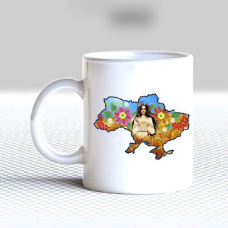 Білий кухоль (чашка) з принтом "Карта України: Дівчина в квітах" - Інтернет-магазин спільних покупок ToGether