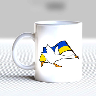 Білий кухоль (чашка) з принтом "Гусь з прапором України" - Інтернет-магазин спільних покупок ToGether