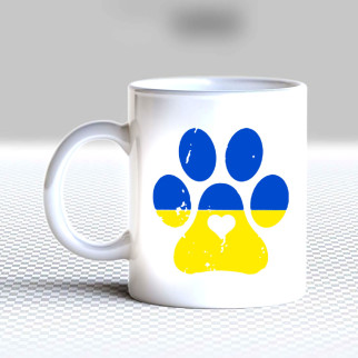 Білий кухоль (чашка) з принтом "Відбиток лапи в кольорі українського прапора" - Інтернет-магазин спільних покупок ToGether