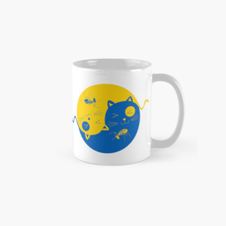 Білий кухоль (чашка) з принтом "Українські коти Інь та Ян (синій та жовтий) 2" - Інтернет-магазин спільних покупок ToGether