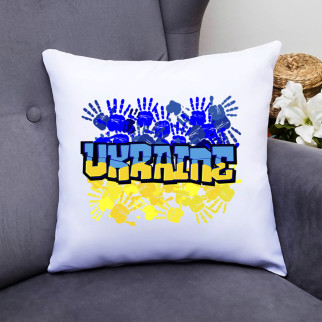 Подушка декоративна з принтом "Ukraine сині та жовті відбитки долонь" Push IT - Інтернет-магазин спільних покупок ToGether