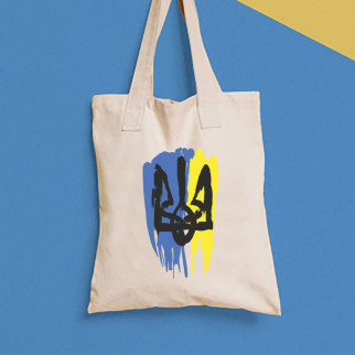 Еко-сумка, шоппер, щоденна з принтом"Чорний герб України на синьо-жовтій плямі" Push IT - Інтернет-магазин спільних покупок ToGether