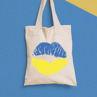 Еко-сумка, шоппер, щоденна з принтом"Синьо-жовтий відбиток губ" Push IT - Інтернет-магазин спільних покупок ToGether
