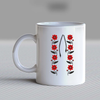 Білий кухоль (чашка) з принтом "Квітковий орнамент (червоний) вишиванки на грудях" Push IT - Інтернет-магазин спільних покупок ToGether