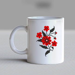 Білий кухоль (чашка) з принтом "Квітковий орнамент (червоно-чорний) вишиванки на грудях" Push IT - Інтернет-магазин спільних покупок ToGether