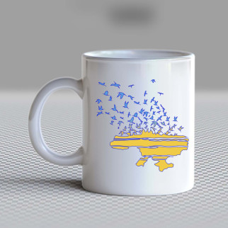 Білий кухоль (чашка) з принтом "Карта України з журавлями, що відлітають" Push IT - Інтернет-магазин спільних покупок ToGether