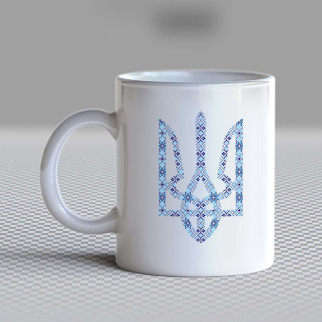 Білий кухоль (чашка) з принтом "Герб України з синього орнаменту" Push IT - Інтернет-магазин спільних покупок ToGether