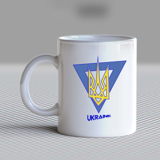 Білий кухоль (чашка) з принтом "Синій трикутник жовтий герб та напис Ukraine" Push IT - Інтернет-магазин спільних покупок ToGether