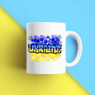 Білий кухоль (чашка) з принтом "Ukraine сині та жовті відбитки долонь" Push IT - Інтернет-магазин спільних покупок ToGether
