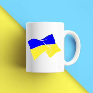 Білий кухоль (чашка) з принтом "Прапор України, що розвивається" Push IT - Інтернет-магазин спільних покупок ToGether