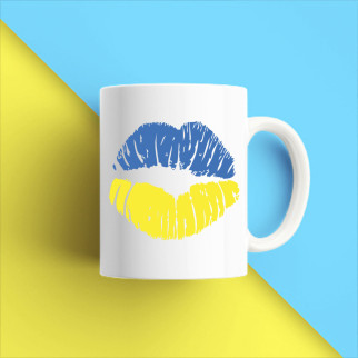 Білий кухоль (чашка) з принтом "Синьо-жовтий відбиток губ" Push IT - Інтернет-магазин спільних покупок ToGether