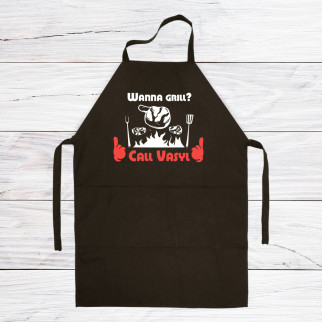 Фартух чорний кухонний з оригінальним принтом "Wanna grill" - Інтернет-магазин спільних покупок ToGether