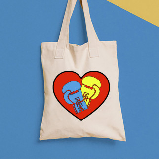 Еко-сумка, шоппер, щоденна з принтом "Синя та жовта рукавички у червоному серці" Push IT - Інтернет-магазин спільних покупок ToGether