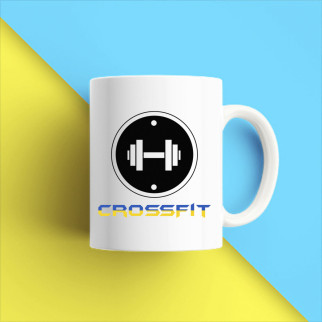 Білий кухоль (чашка) з принтом "Crossfit (синьо-жовтий напис)" Push IT - Інтернет-магазин спільних покупок ToGether