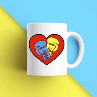 Білий кухоль (чашка) з принтом "Синя та жовта рукавички у червоному серці" Push IT - Інтернет-магазин спільних покупок ToGether