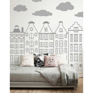 Вінілова інтер'єрна наклейка декор на стіну та шпалери «Будинки міста з хмарами» з оракалу - Інтернет-магазин спільних покупок ToGether